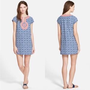 Vineyard Vines Linen Blend Tile Indigo Print Embroidered Mini Dress